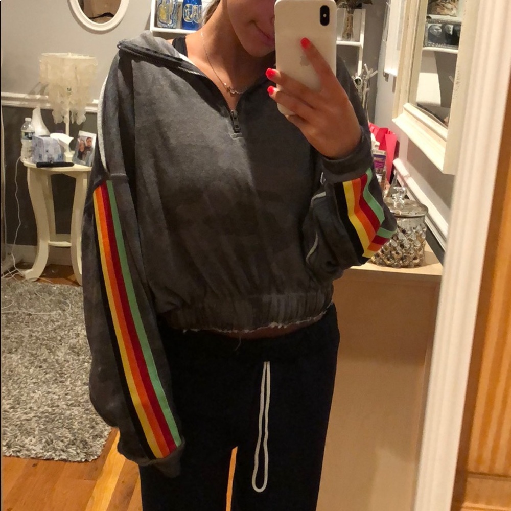 Vintage Havana quarter zip with striped sleeves